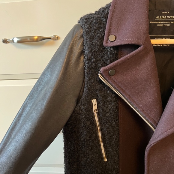 ALL SAINTS -  Leather & Wool Biker Jacket - Picture 3 of 6